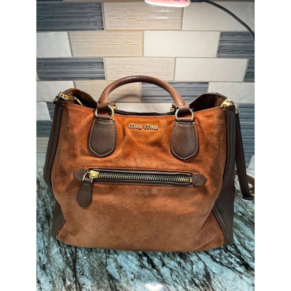 Rare Vintage Miu Miu Dark Brown & Rust Suede Bag Top & Crossbody Strap
